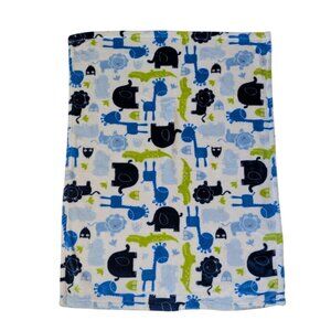 Baby Starters Baby Blanket Blue Green Giraffe Elephant Lion Jungle Safari‎ Print